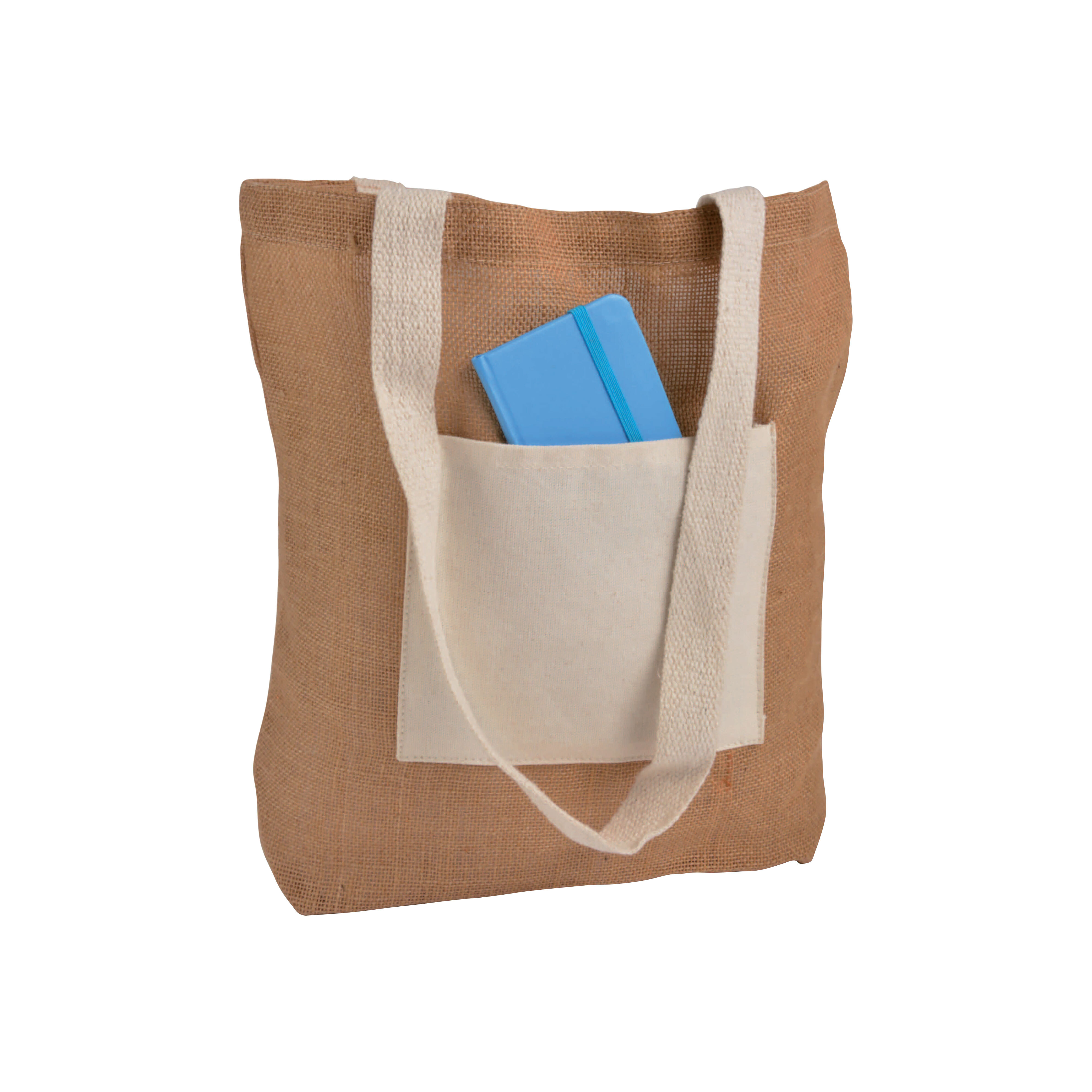 Shopper con soffietto alla base in Juta con manici e tasca esterna (18 x 15 cm) in cotone - Handle - 09148