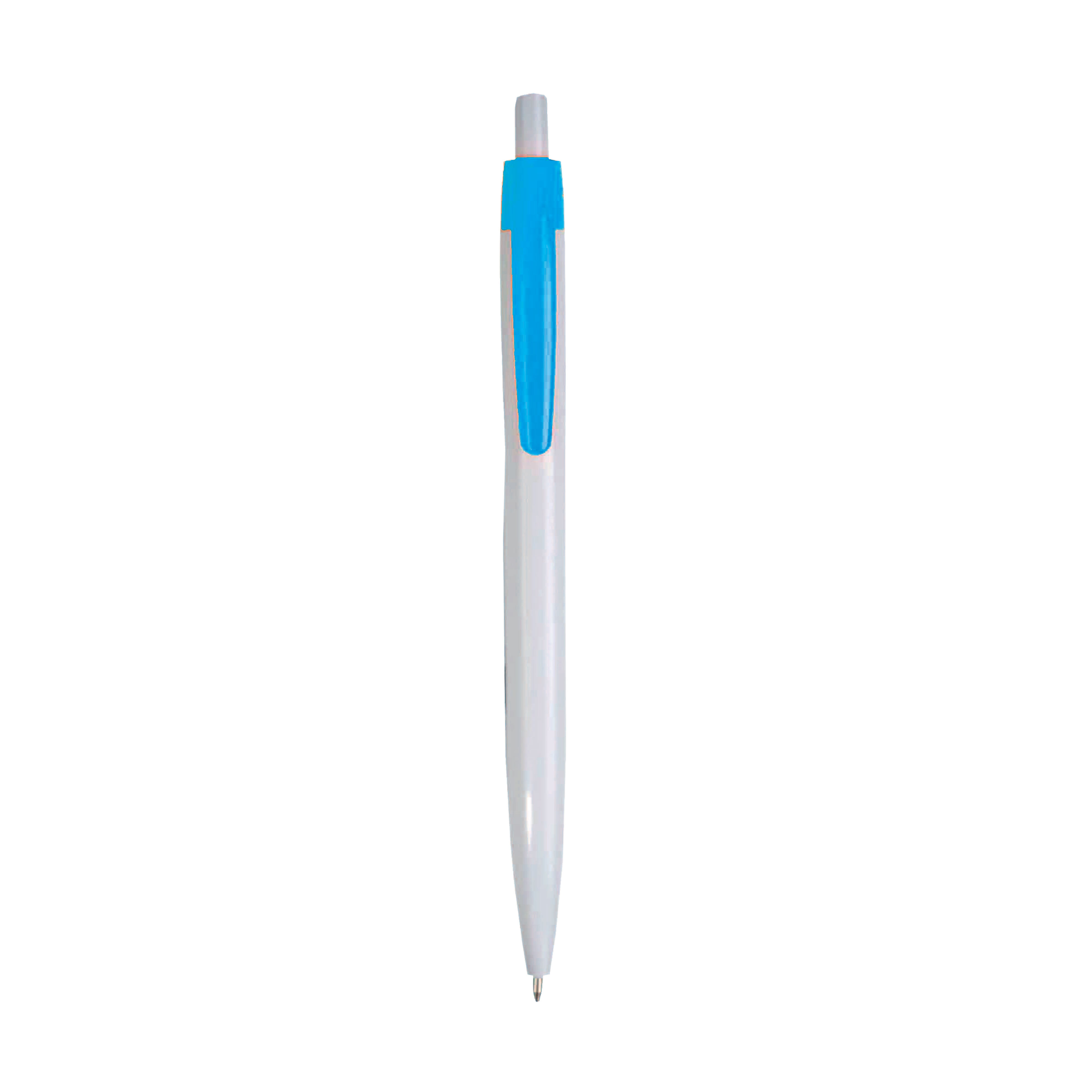 Penna a scatto in plastica, fusto bianco e clip colorata - 12838