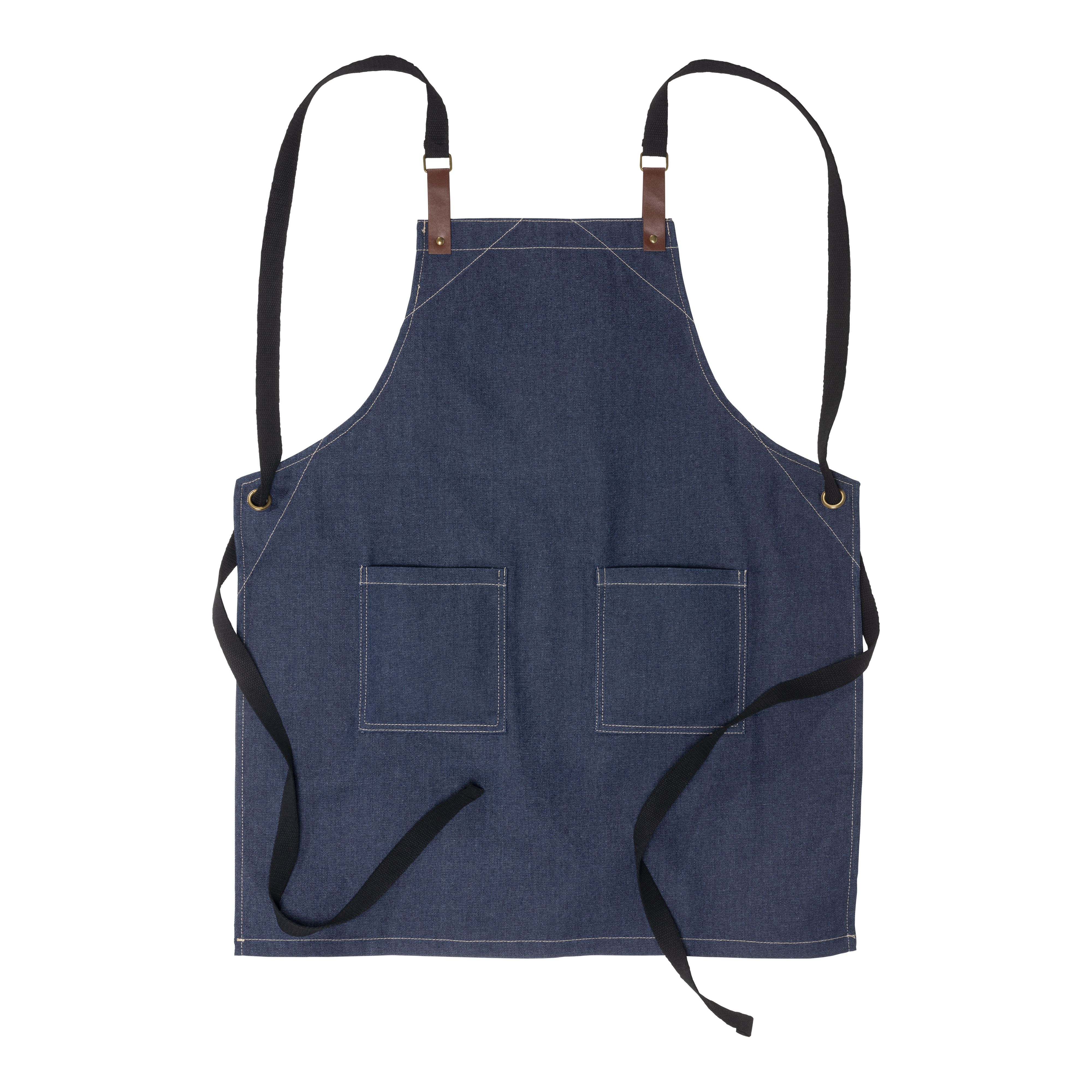 Grembiule da cucina regolabile  in cotone denim con 2 tasche frontali. - 24403