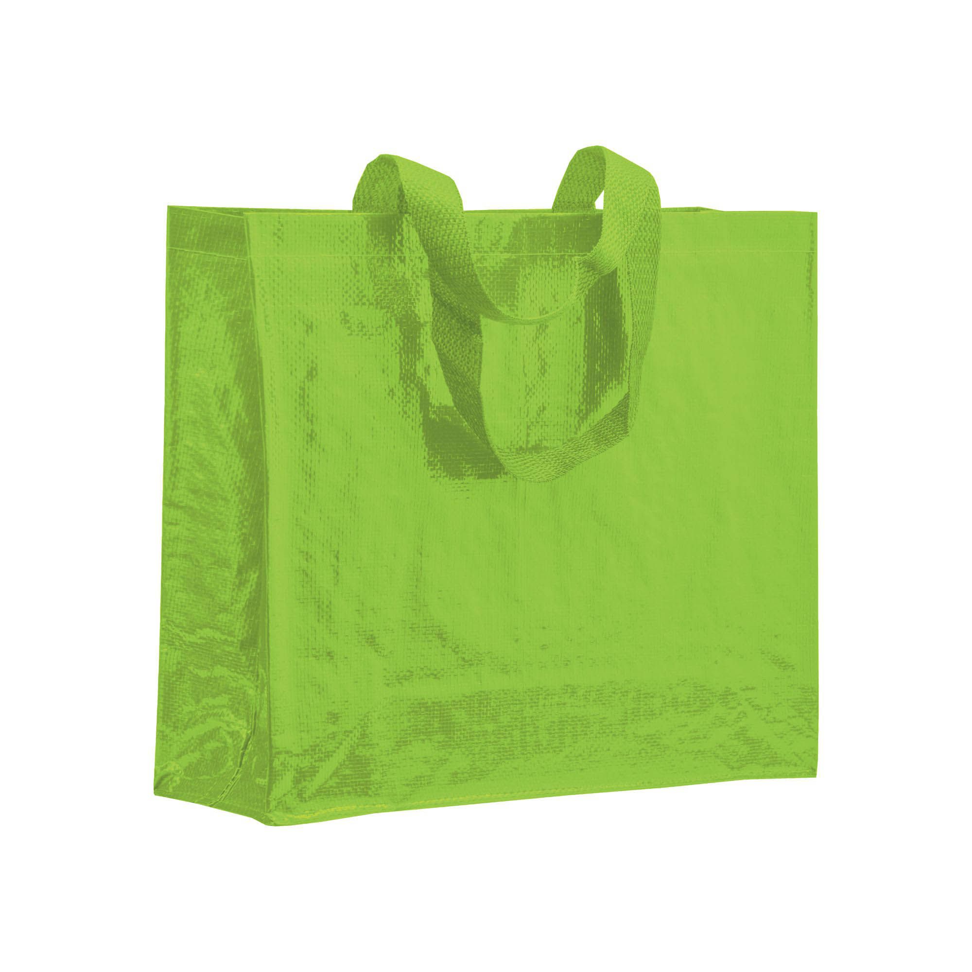 Shopper con soffietto in PP laminato 120 g/m2, manici lunghi a nastro - 12140