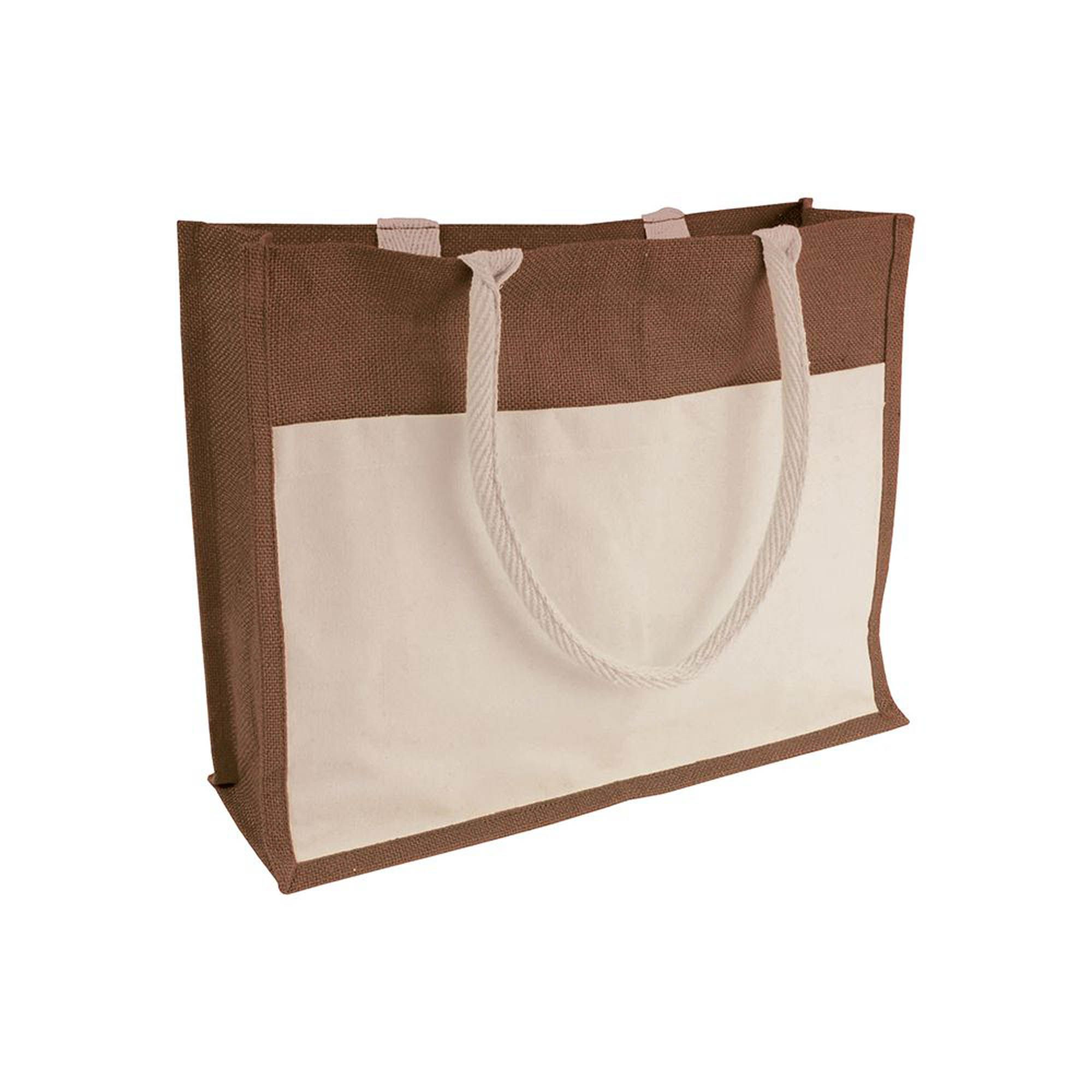 Shopper con soffietto in Juta con interno cerato, manici e tasca esterna - 09150
