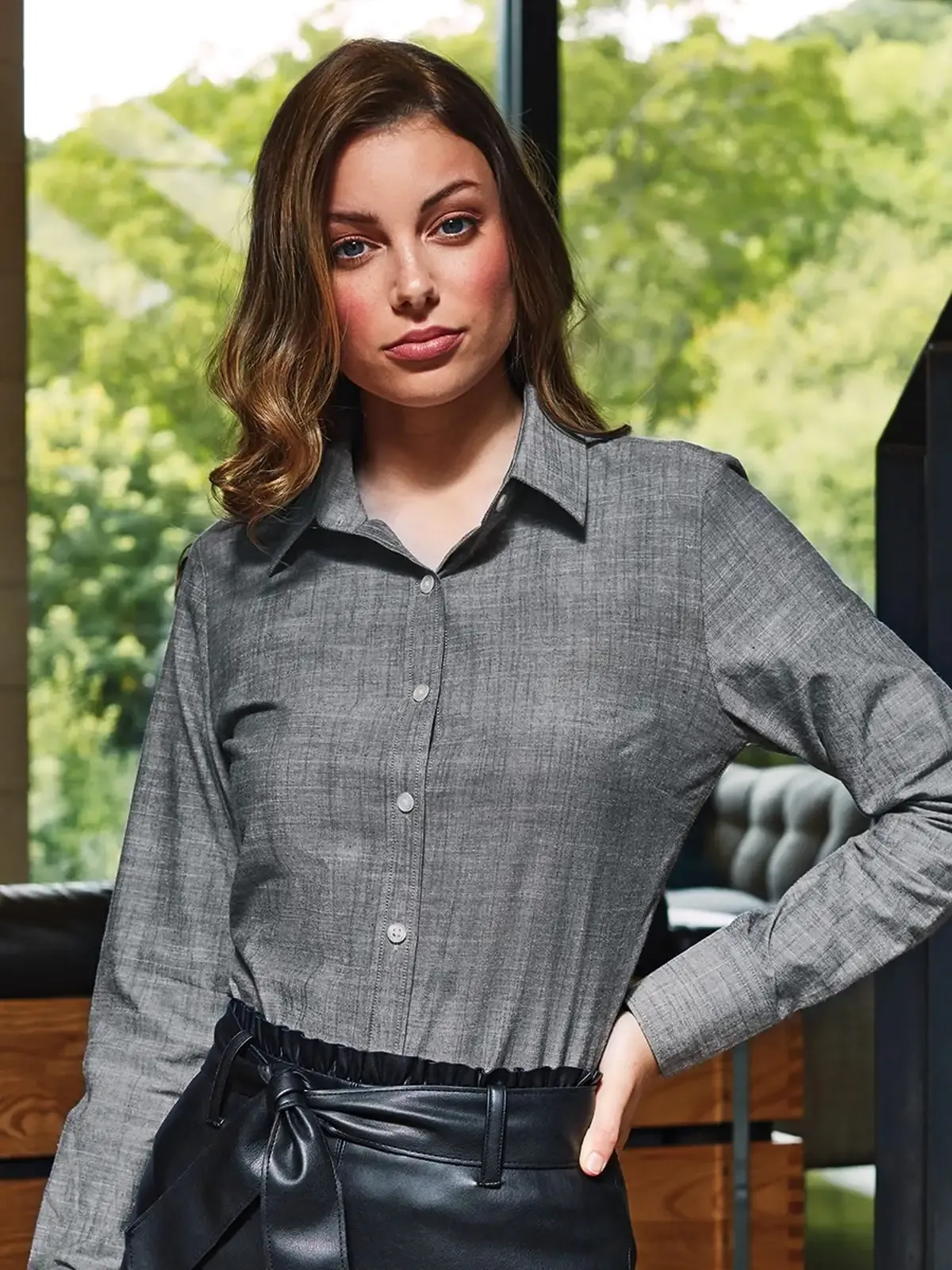 Camicia da donna a maniche lunghe in cotone - Premier - PR345