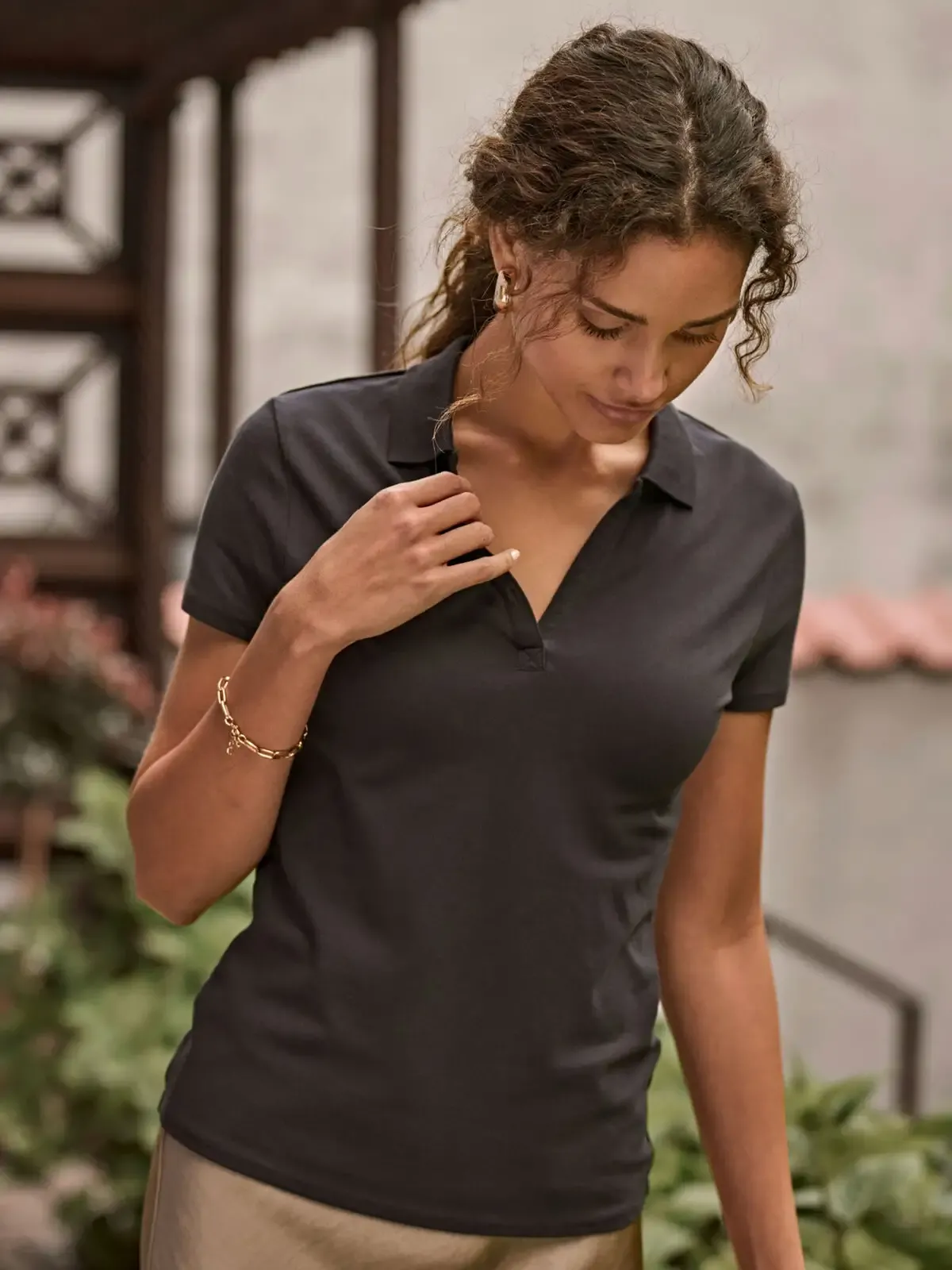 Polo da donna con colletto a costine piatte in lycra e nastro sulle spalle - Tee Jays - TJ1409