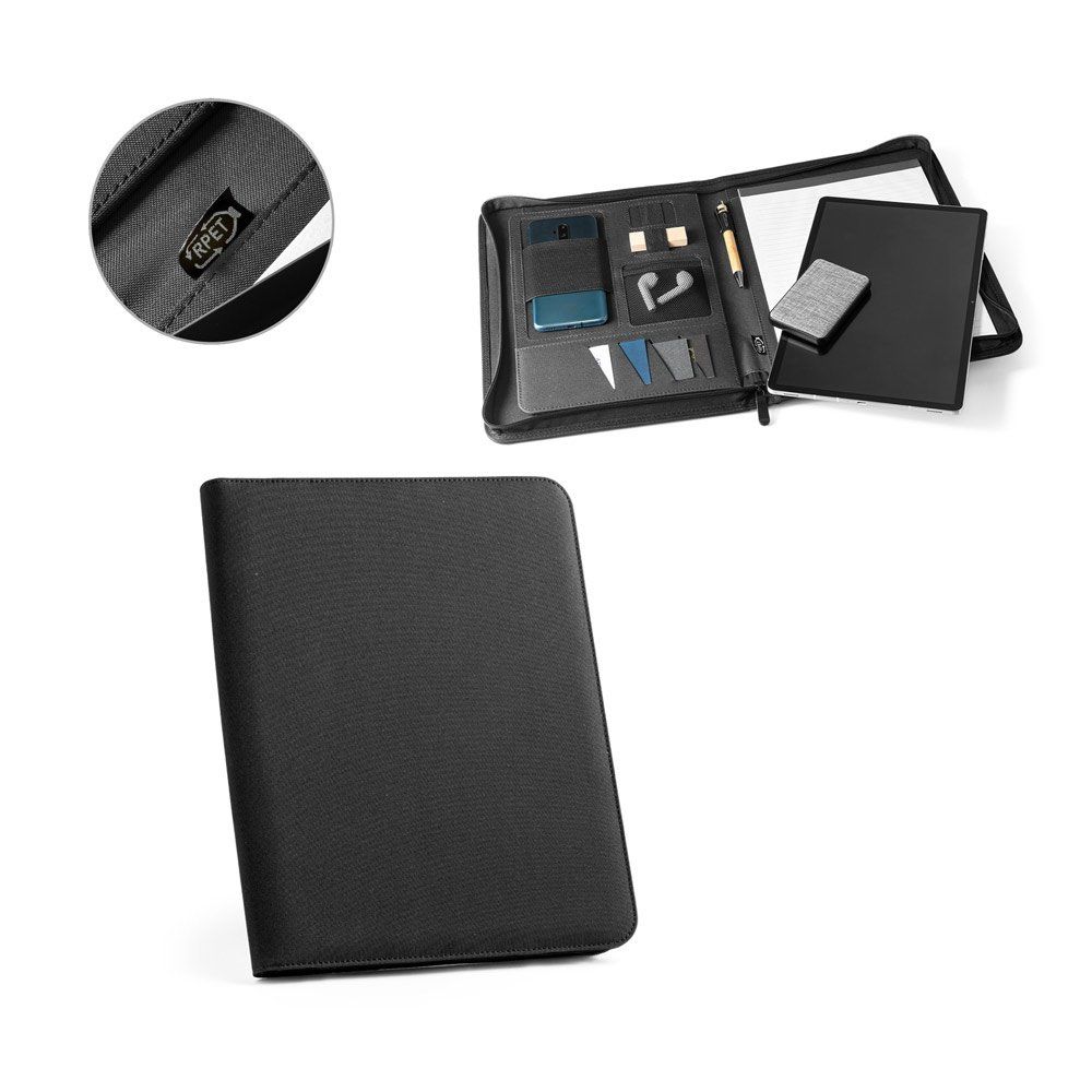 EMERGE FOLDER. Cartella A4 in poliestere riciclato (100% rPET) 300D con chiusura zip - 93579