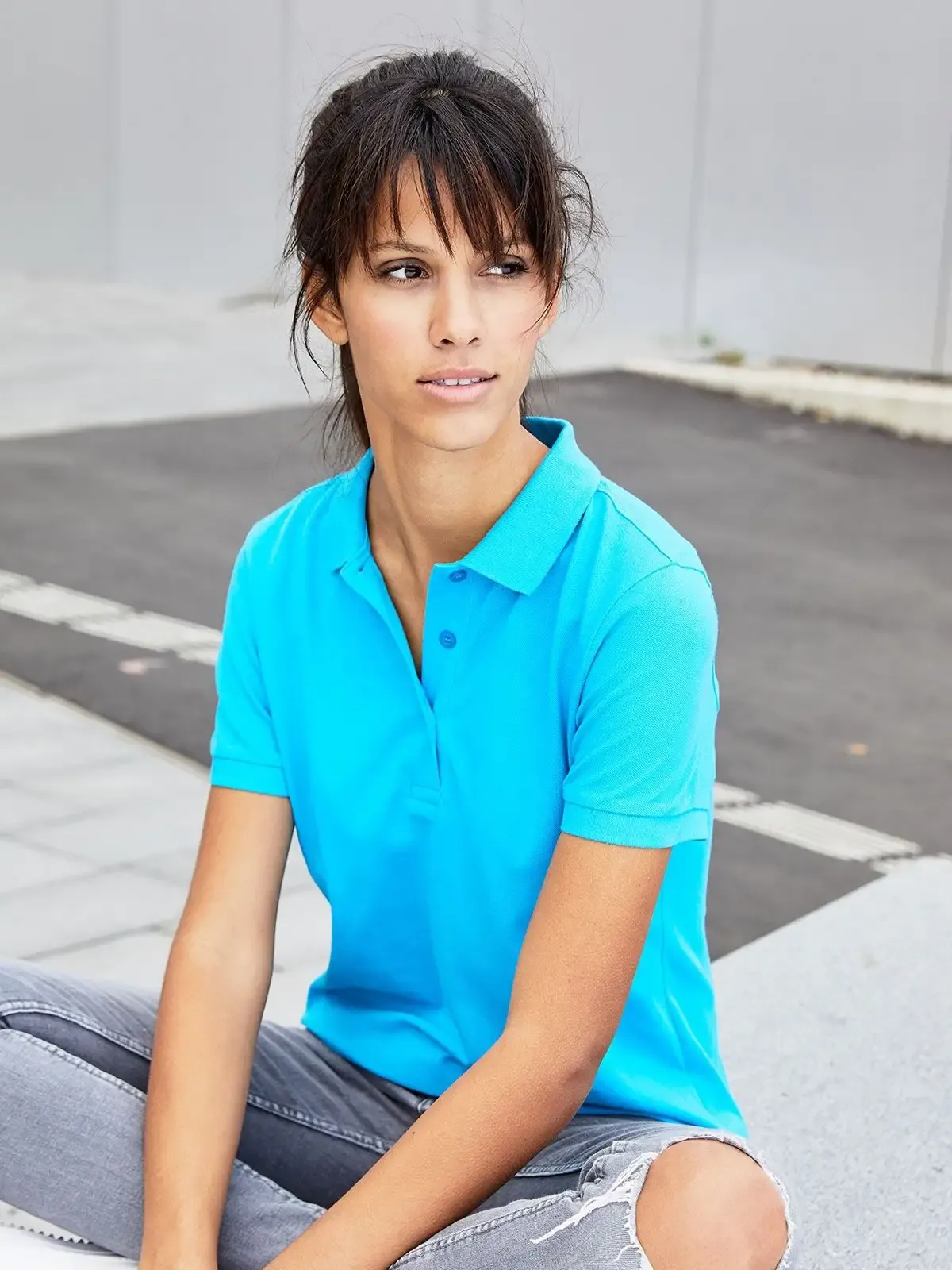 Polo da donna con colletto e bande sulle maniche a maglia - James & Nicholson - JN791