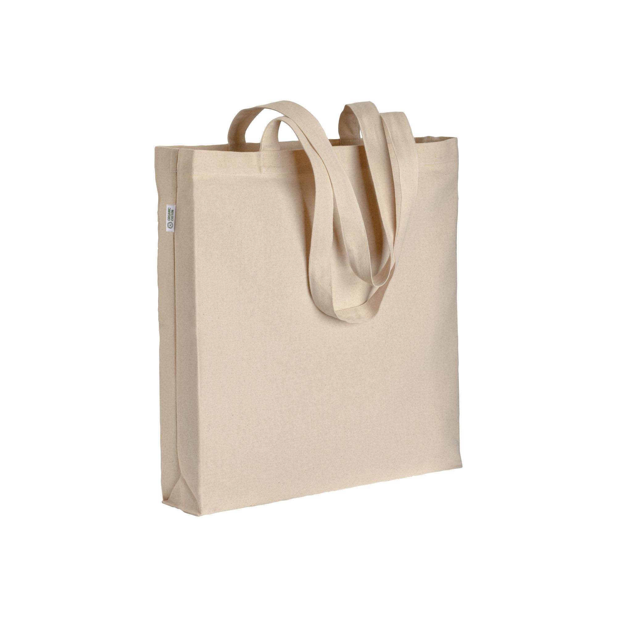 Shopper in cotone biologico 220 g/m2, manici lunghi e soffietto - 24116