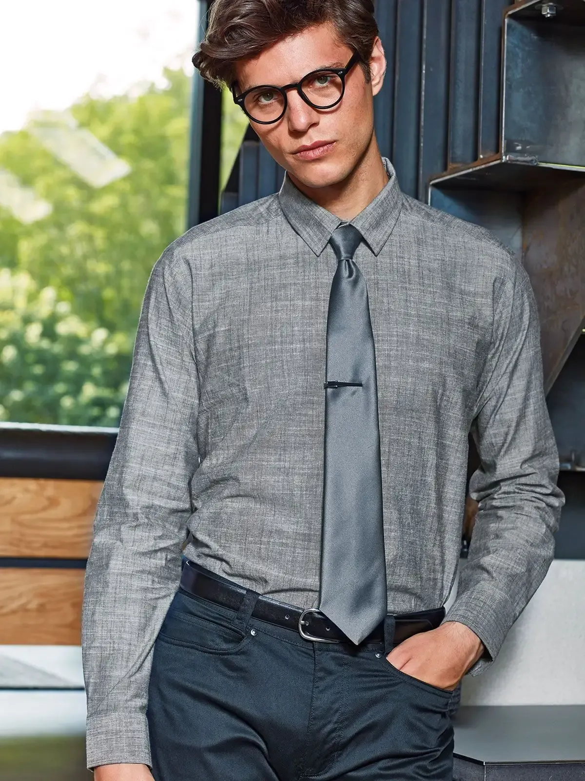 Camicia da uomo a maniche lunghe in chambray - Premier - PR245