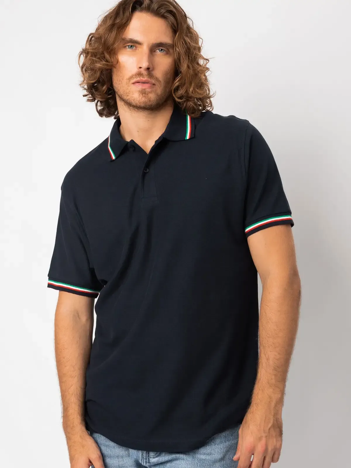 Polo Italy a maniche corte e bordature tricolore sul collo - Bs - BS200
