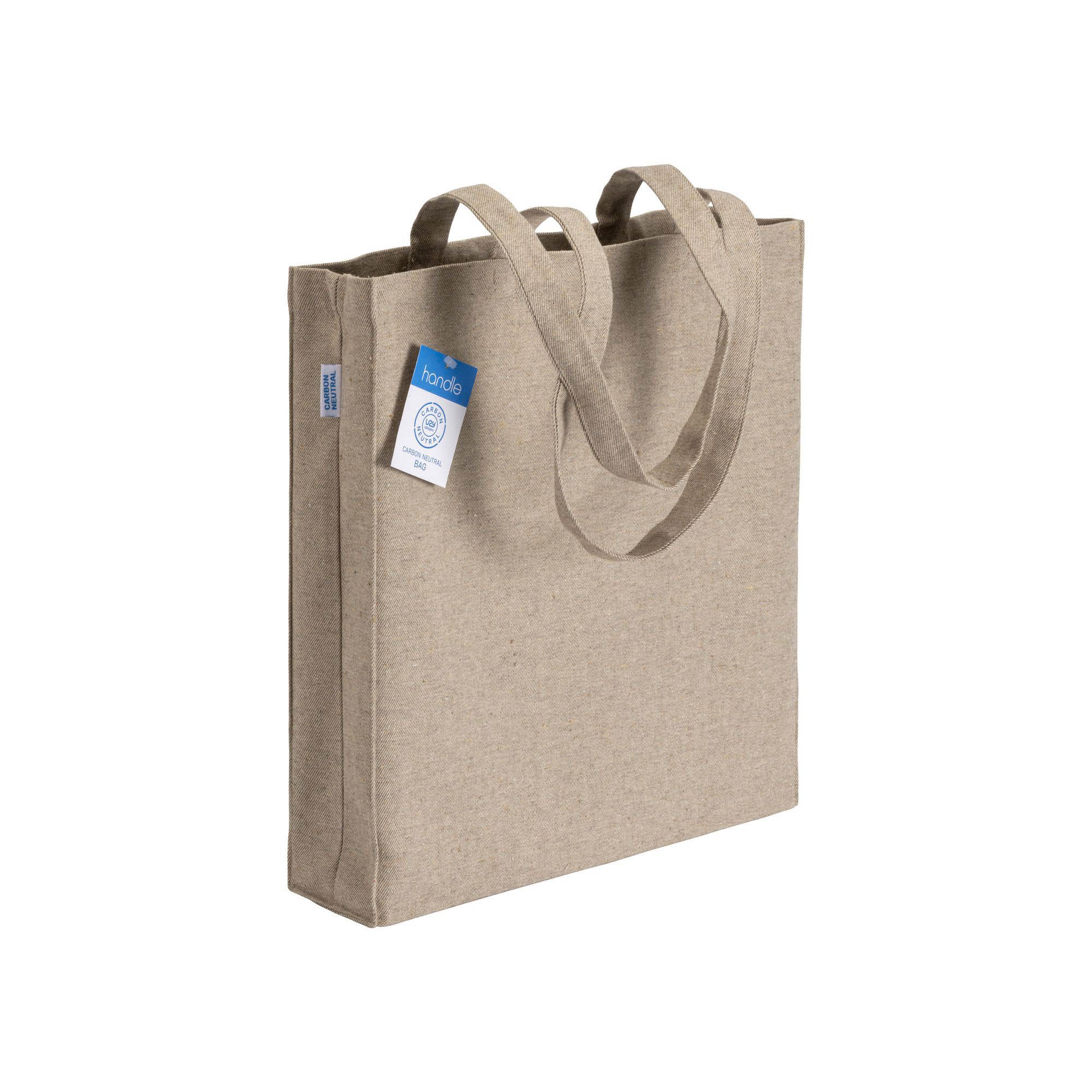 Shopper carbon neutral in cotone riciclato 280 g/m2, manici lunghi e soffietto - 23102