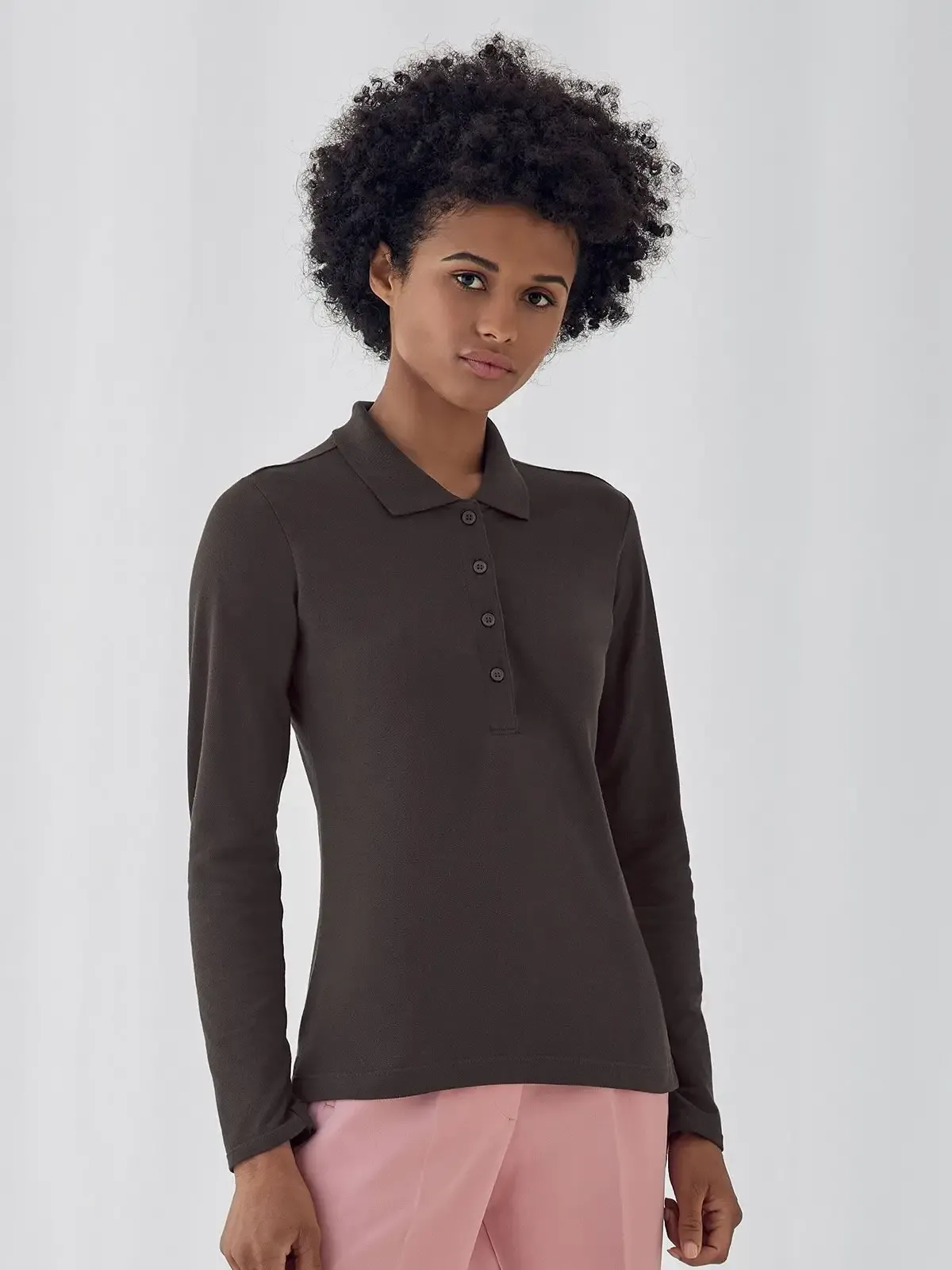 Polo da donna a maniche lunghe con 4 bottoni tono su tono - B&C - BCPW456