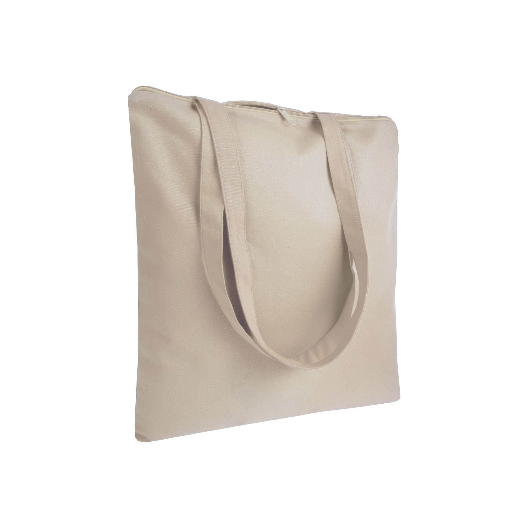 Shopper in cotone 220 g/m2, manici lunghi e chiusura con zip - 1112422