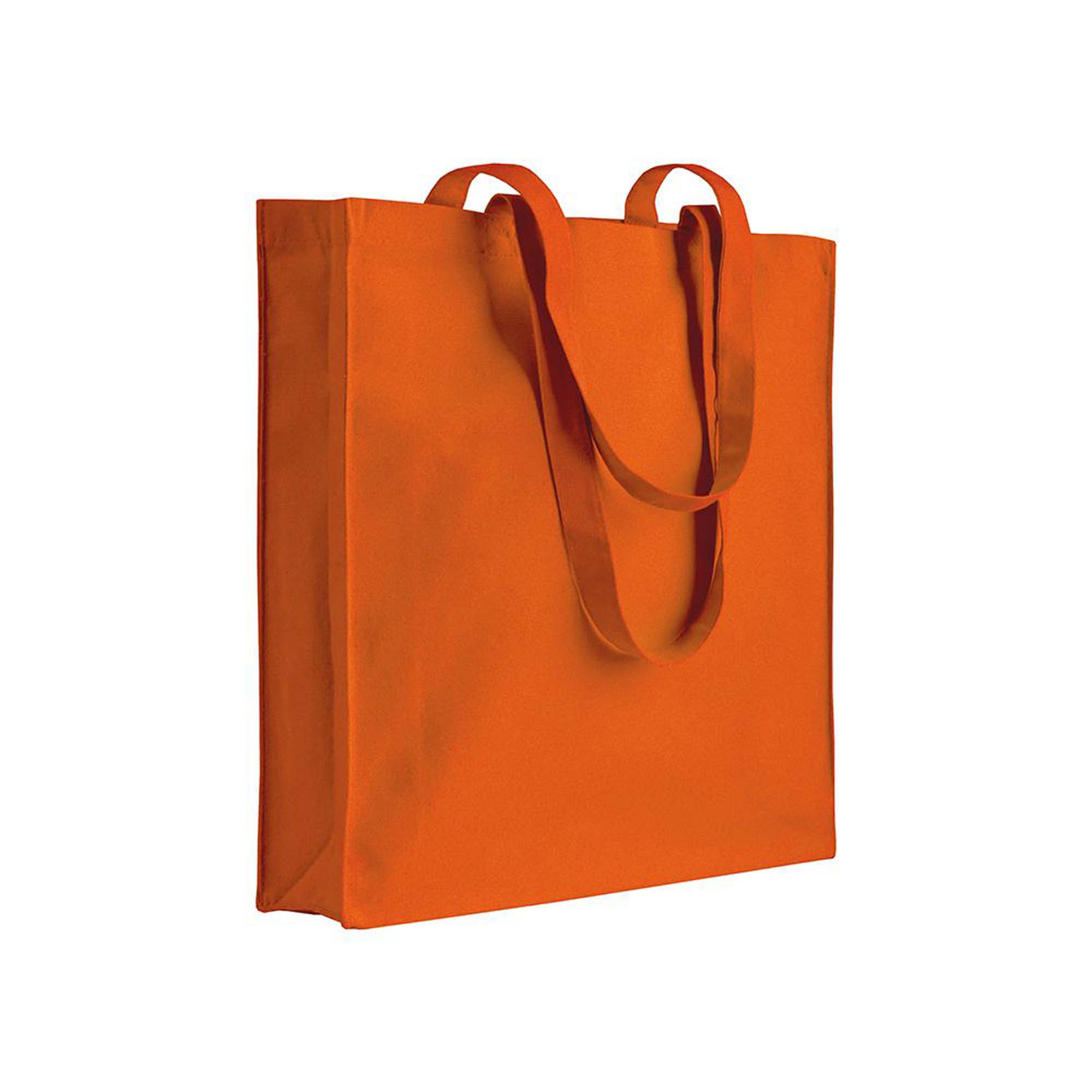 Shopper con soffietto in canvas 280 g/m2, manici lunghi - 07107