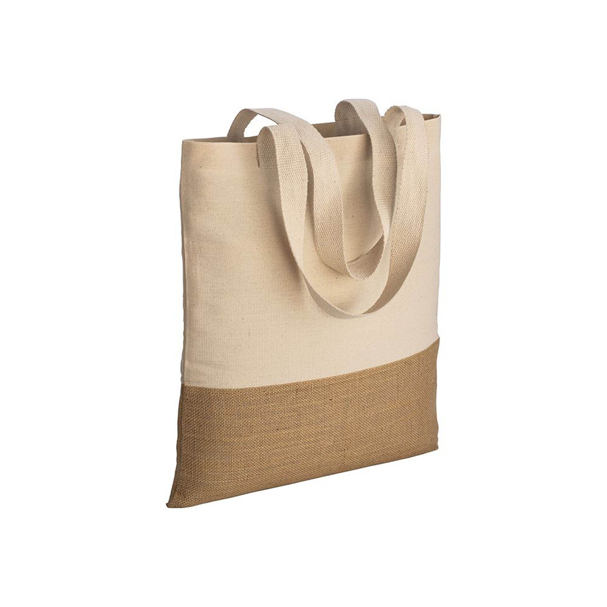Shopper in cotone 230 g/m2,   base in juta, manici lunghi - 22124