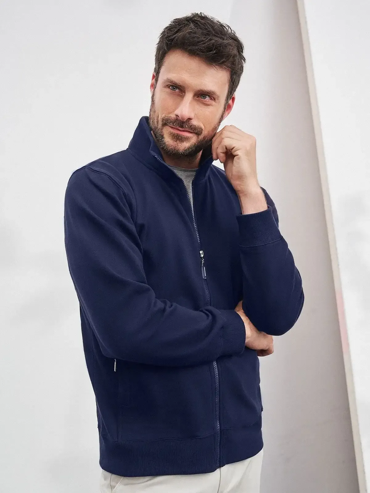 Giacca da uomo in resistente felpa con doppie cuciture - James & Nicholson - JN046