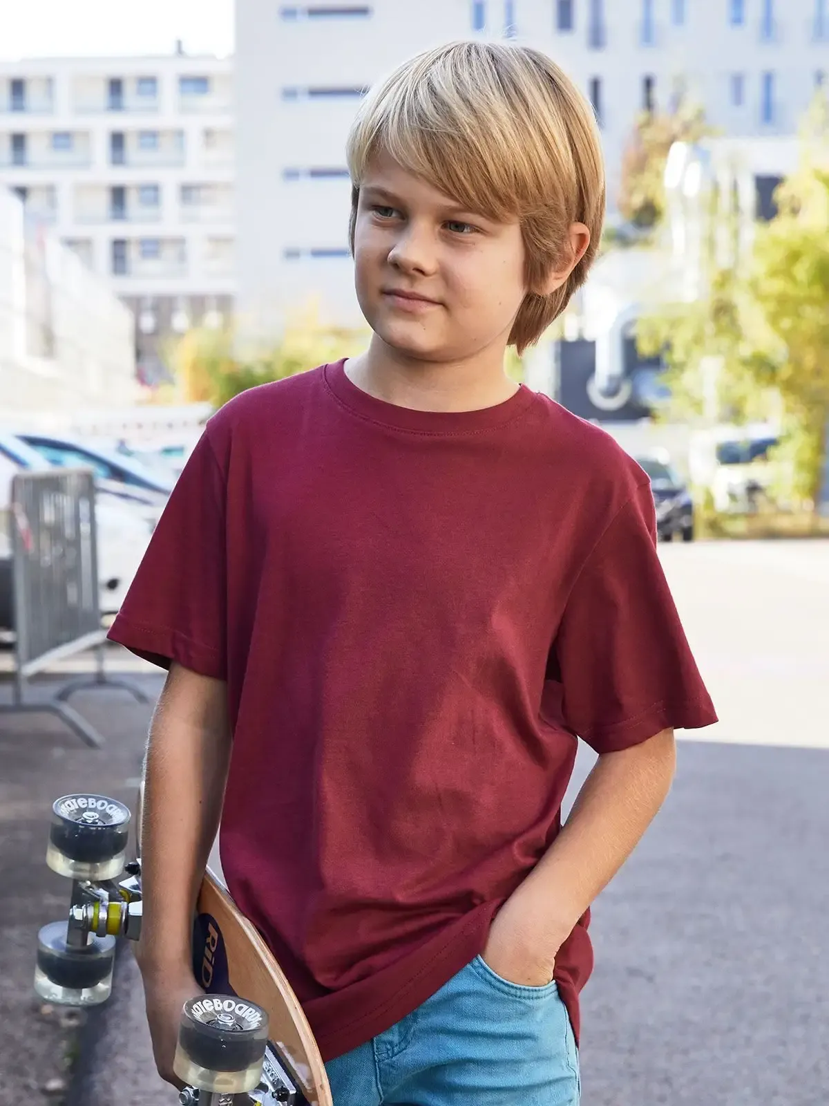 T-shirt da bambino in single jersey collo rotondo e cuciture in elastane - James & Nicholson - JN8008B