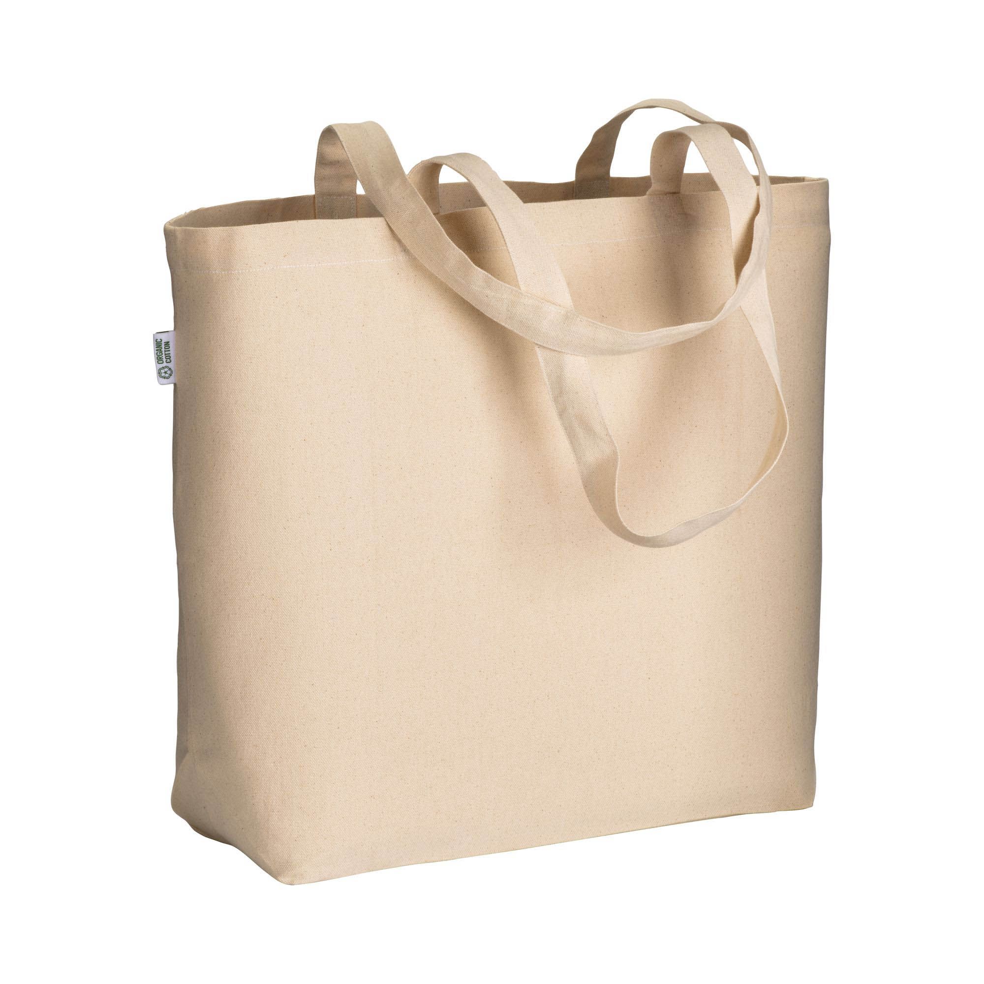 Shopper in cotone biologico 220 g/m2, con manici lunghi e soffietto alla base - 24119
