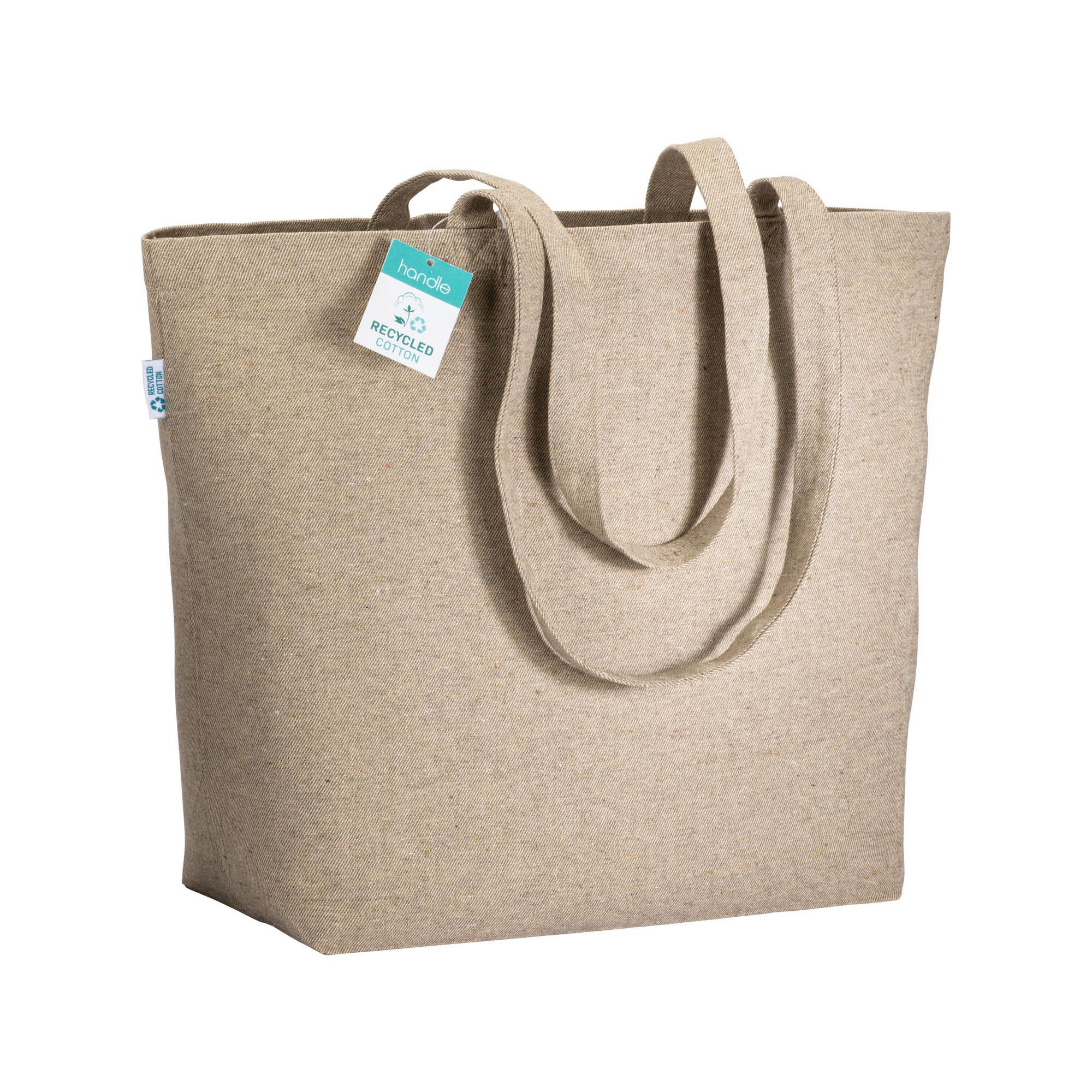 Shopper con soffietto alla base in cotone riciclato 280 g/m2, manici lunghi - 22119