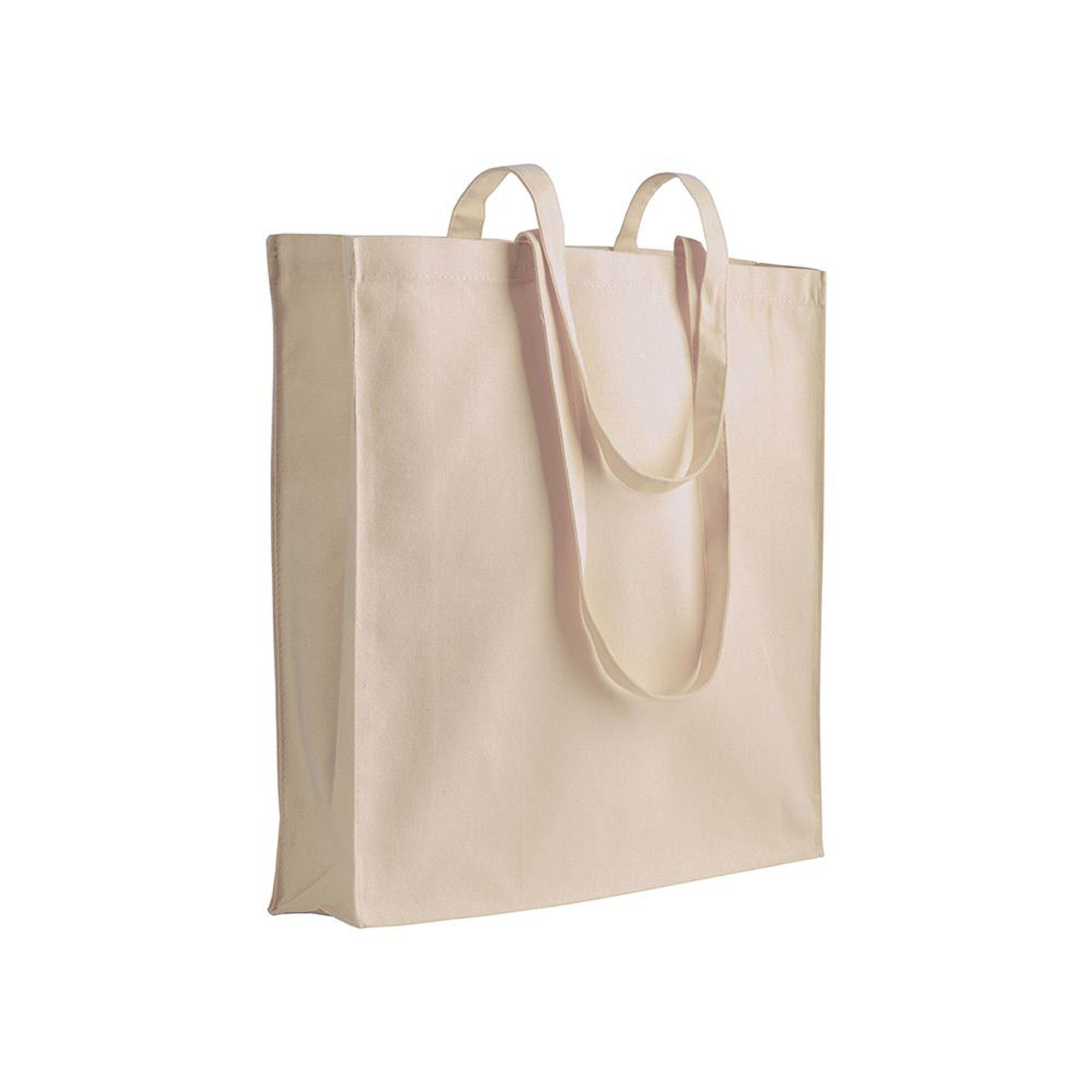 Shopper con soffietto in cotone 220 g/m2, manici lunghi - 0712522