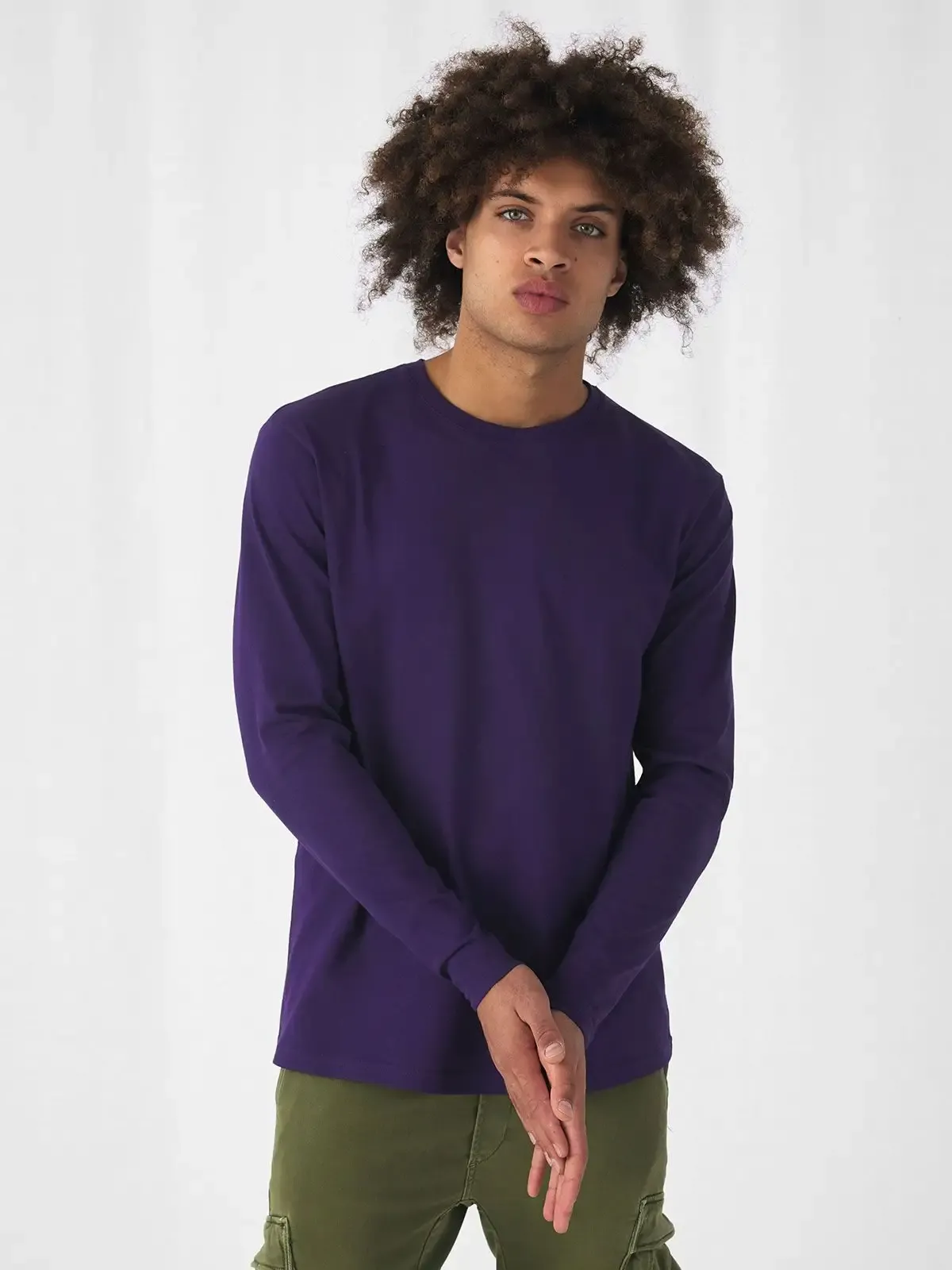 T shirt a manica lunga collo a costina sottile e tessuto resistente - B&C - BCTU07T