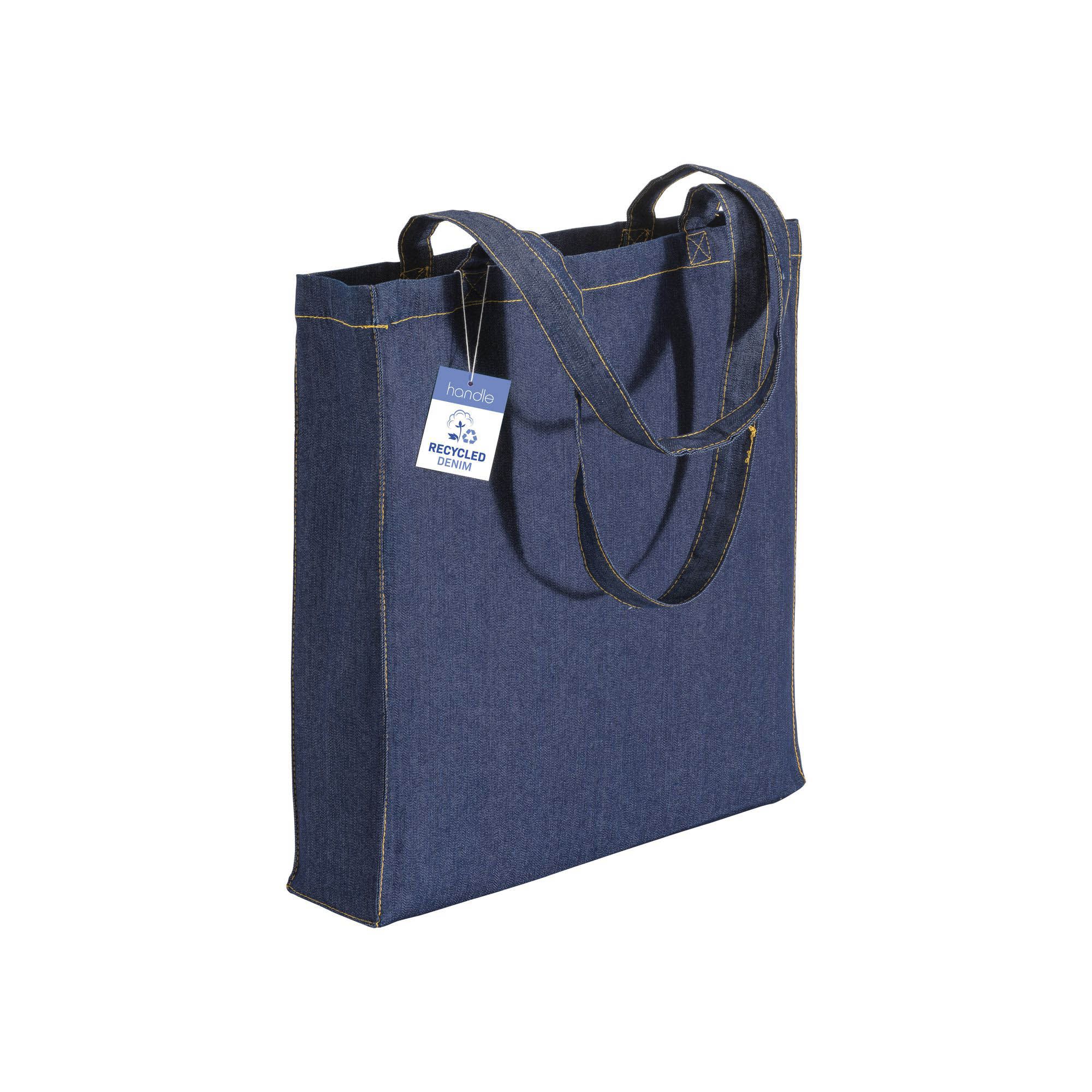 Shopper in cotone denim riciclato 180 gr/m2, manici lunghi e soffietto - 22144
