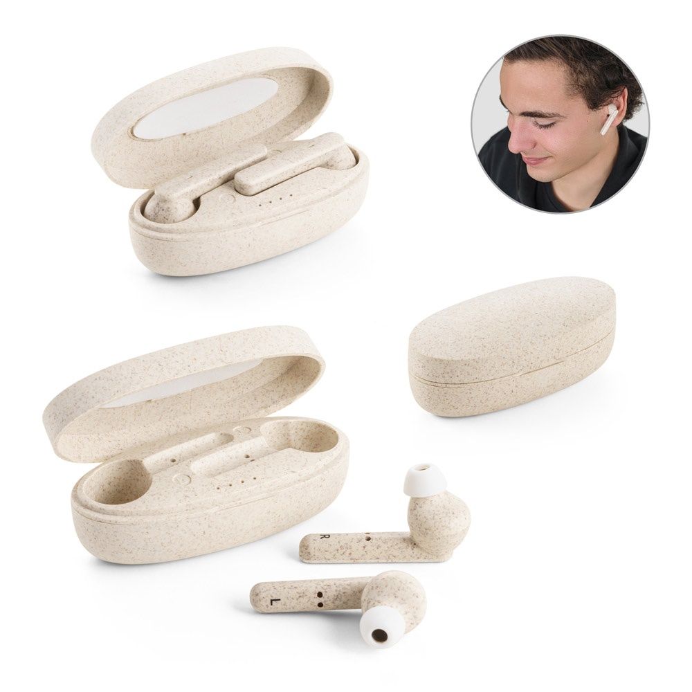 FOURIER. Auricolari wireless con durata della batteria di 3 ore in fibra di paglia di grano e PP - 97938