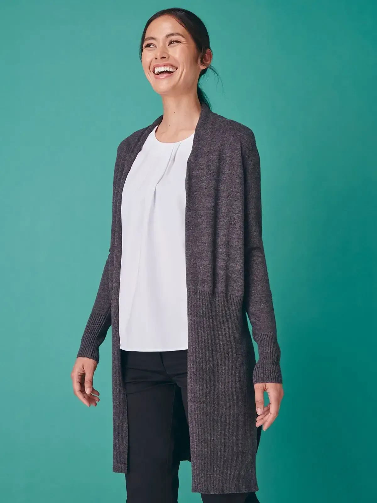 Cardigan da donna a maglia con dettagli a costine sul corpo - Henbury - HEH719
