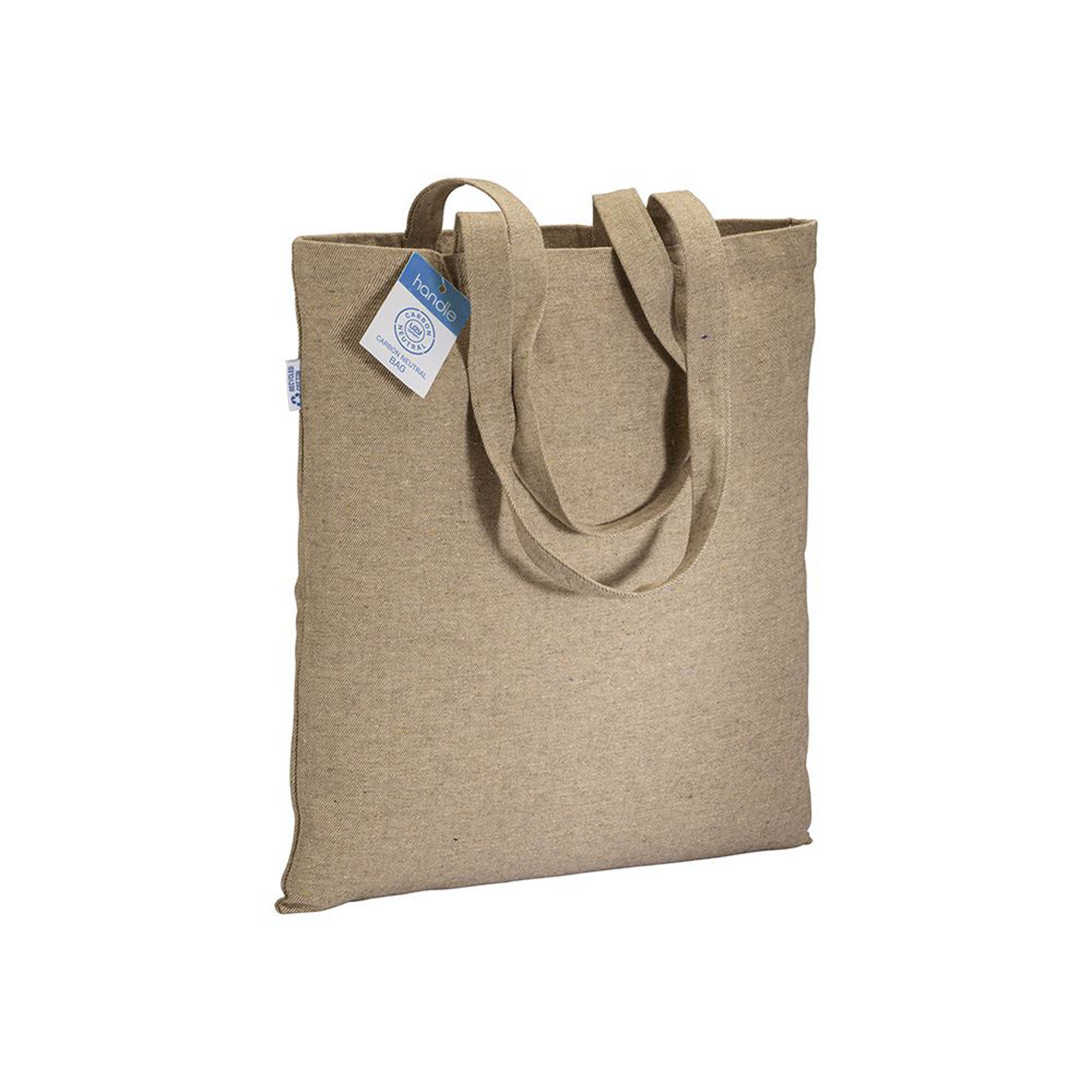 Shopper carbon neutral in cotone riciclato  280 g/m2, manici lunghi - 22118