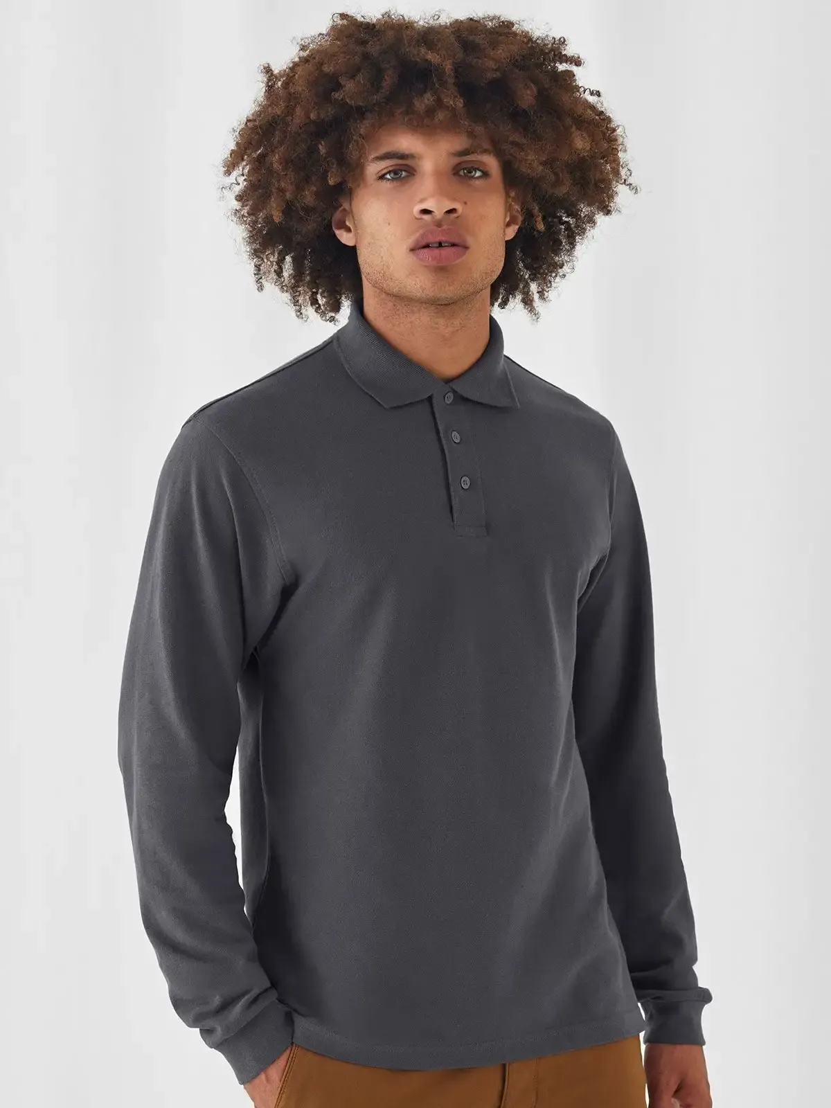 Polo a maniche lunghe con 3 bottoni tono su tono - B&C - BCPU423