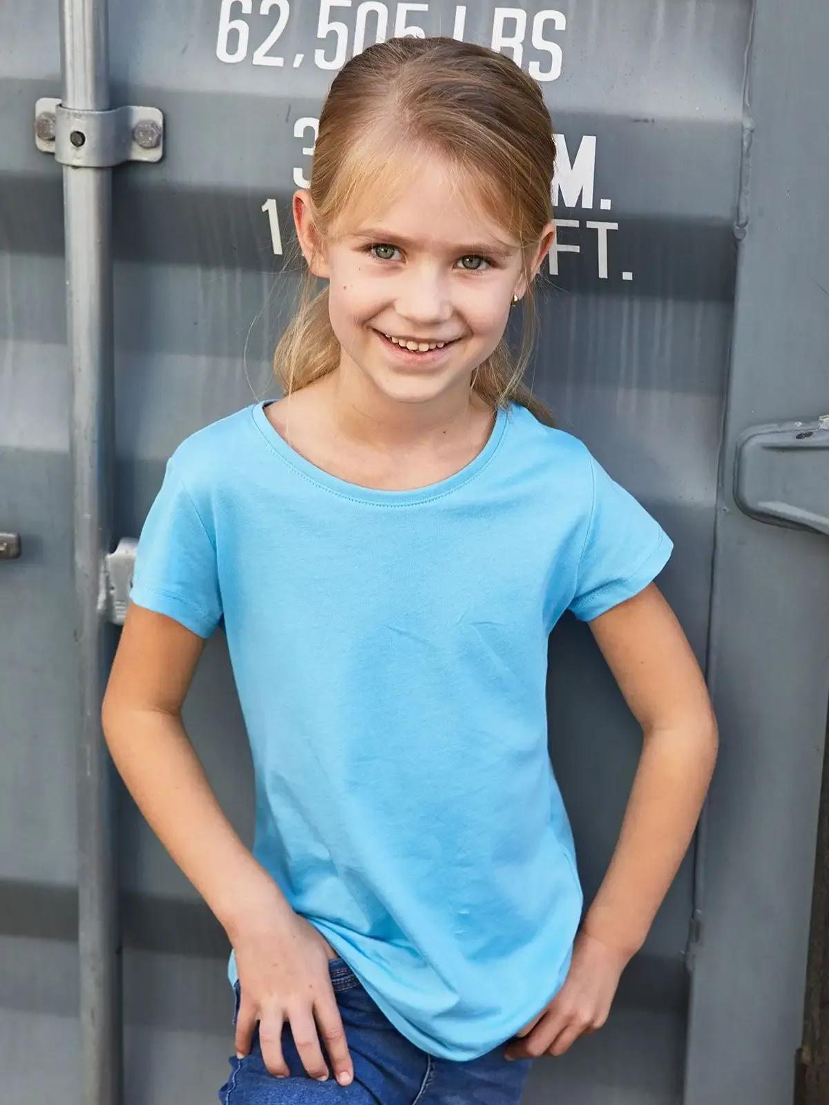 T-shirt da bambina con collo rotondo e polsini con elastane - James & Nicholson - JN8007G